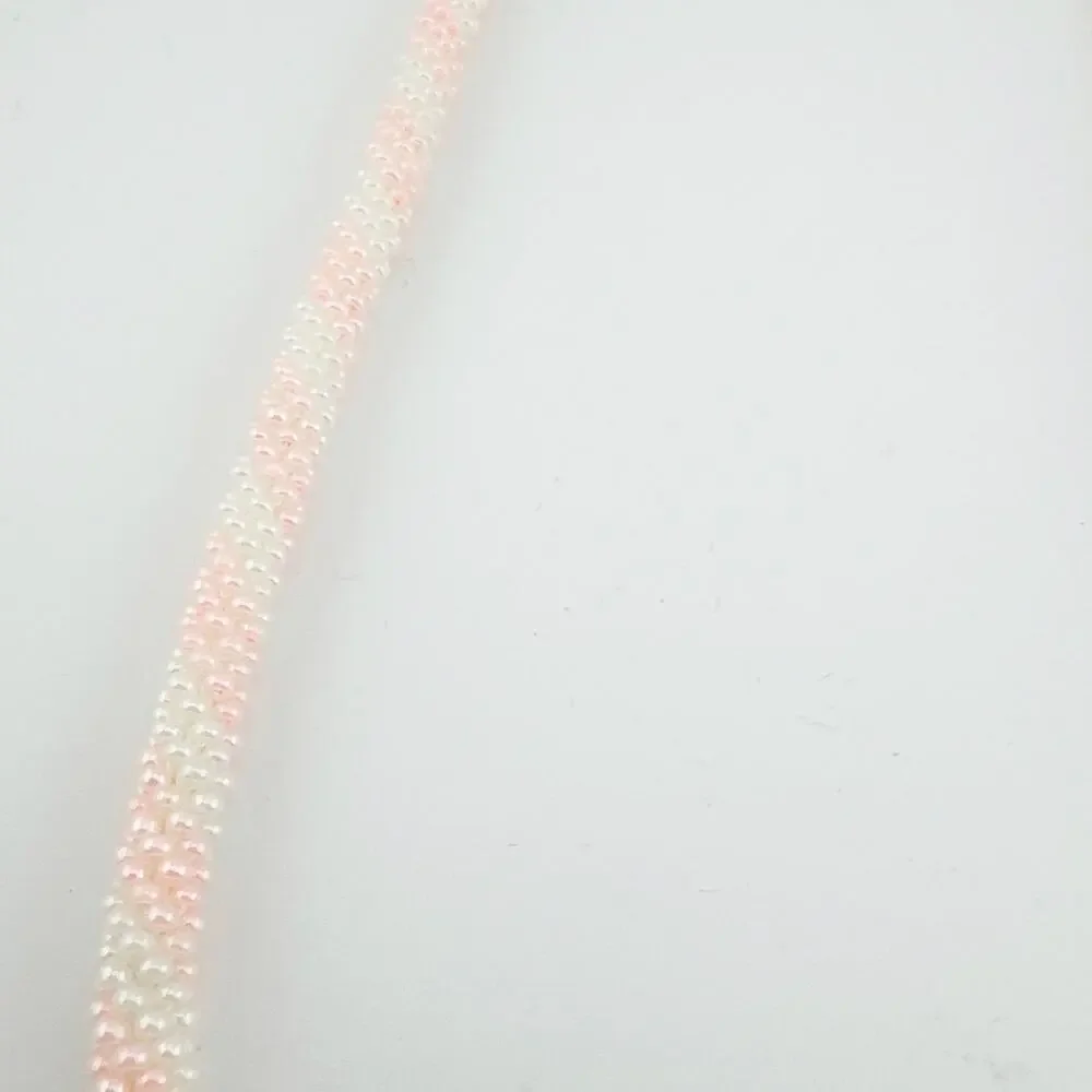 Vintage Pink White‎ Beaded Rope Necklace Gold Tone Filigree Clasp Handmade